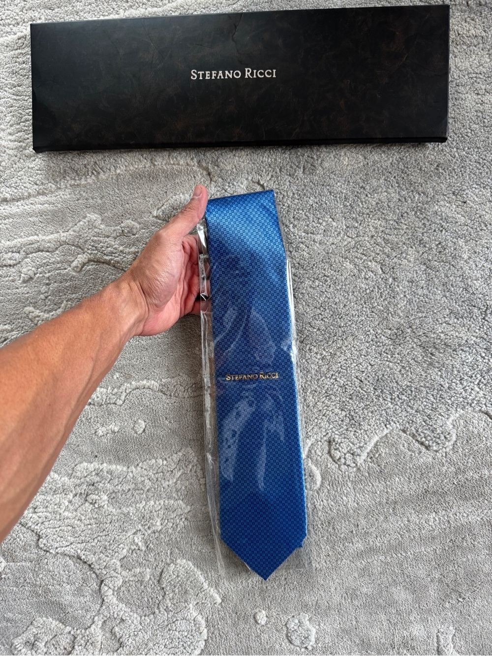 Stefano Ricci Royal Blue Silk Tie with Micro Dot Pattern